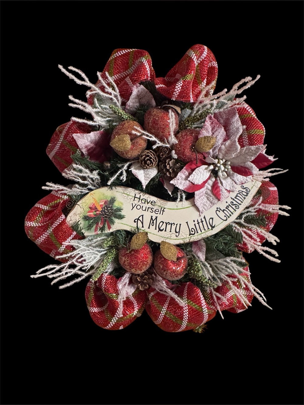 New OOAK Red and White Christmas Holiday Swag Wall Decor